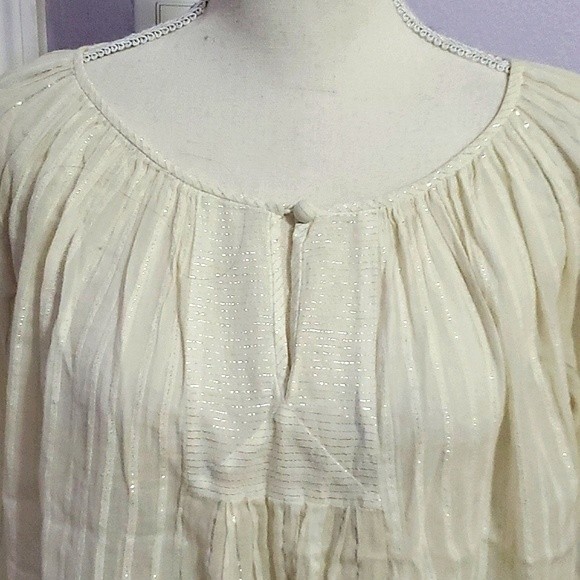 Rebecca Taylor Boho Cream Gauzy Pleated Balloon Sleeves Flowy Peasant Top 6 - Picture 2 of 14
